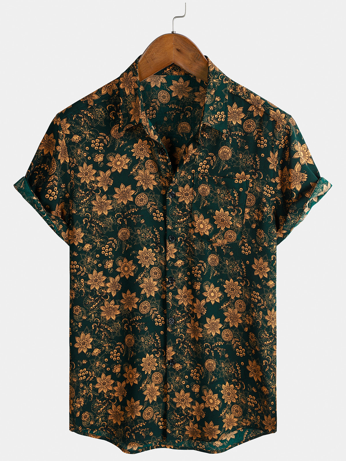 Men's Floral Print Boho Vintage Casual Short Sleeve Shirt