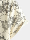 Men's Cotton Linen Vintage Floral Print Breathable Beach Short Sleeve Button Up Beige Hawaiian Shirt