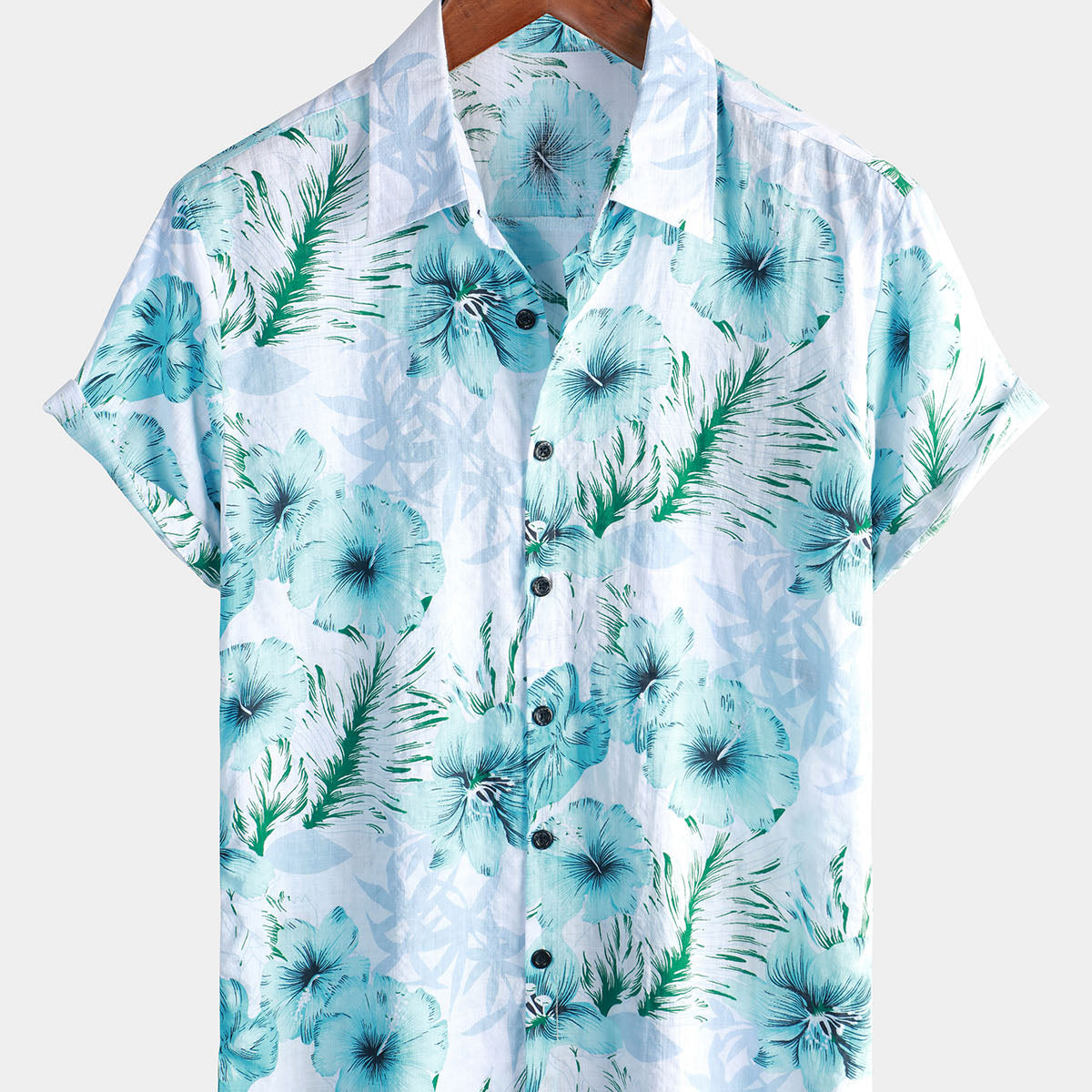 Men's Floral Tropical Button Up Blue Hibiscus Summer Holiday Beach Hawaiian Short Sleeve Shirt