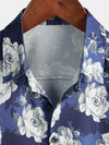 Men's Rose Blue Floral Beach Summer Button Up Vacation Short Sleeve Summer Shirt