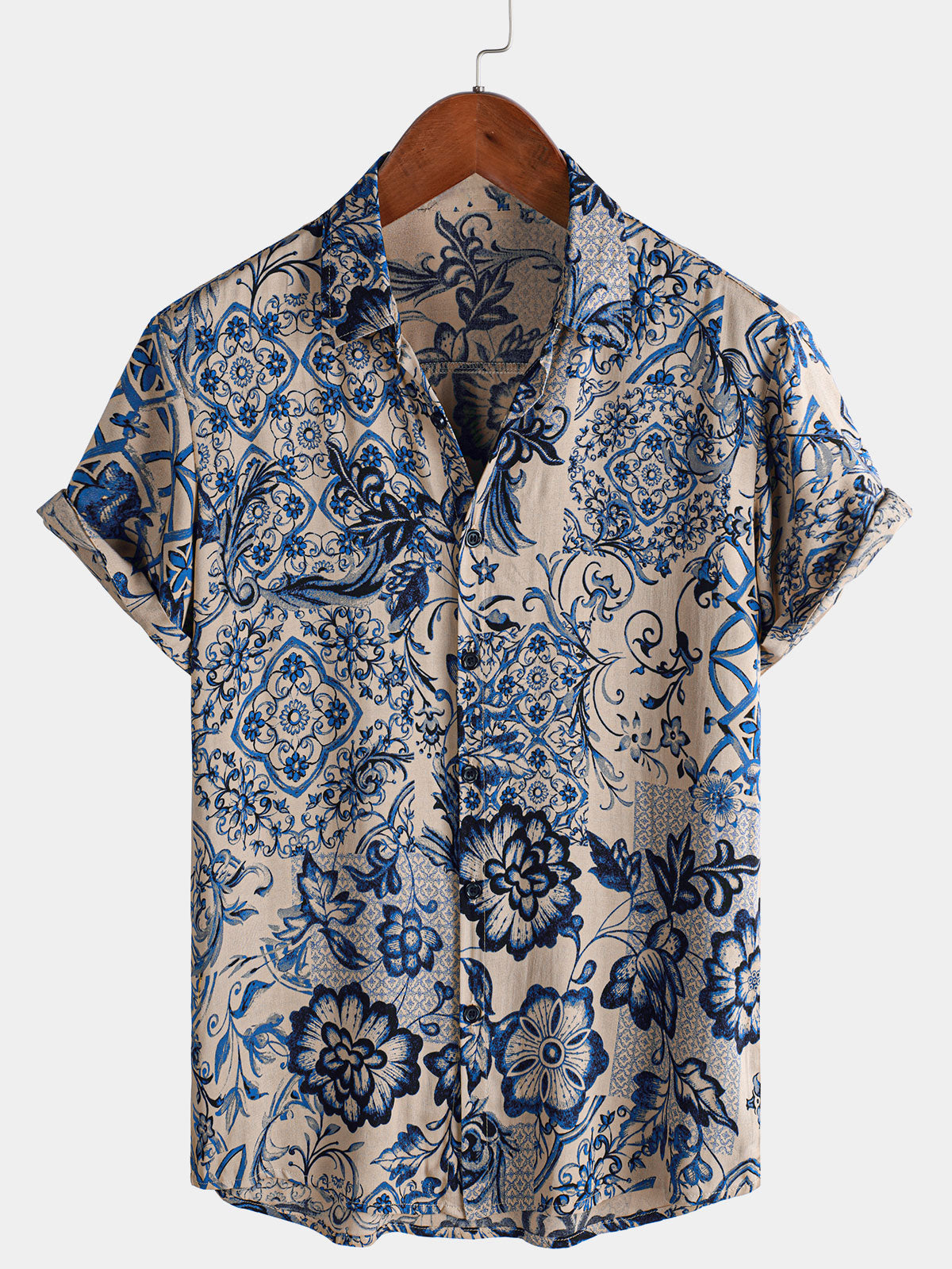 Men's Hawaiian Floral Summer Beach Short Sleeve Shirt