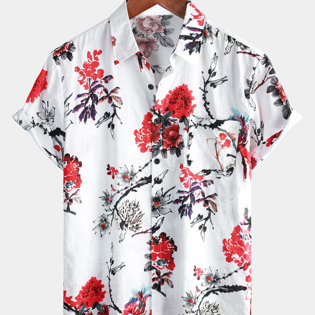 Men's Casual Floral Print Art Cruise Beach Short Sleeve Summer Shirt