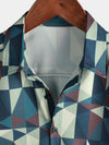 Men's Casual Art Triangle Geometric Print Short Sleeve Summer Beach Button Up Shirt