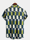 Men's Plaid Casual Art Geometric Print Short Sleeve Summer Beach Button Up Shirt