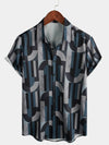 Men's Summer Cool Vintage Geometric Art Print Button Up Short Sleeve Shirt