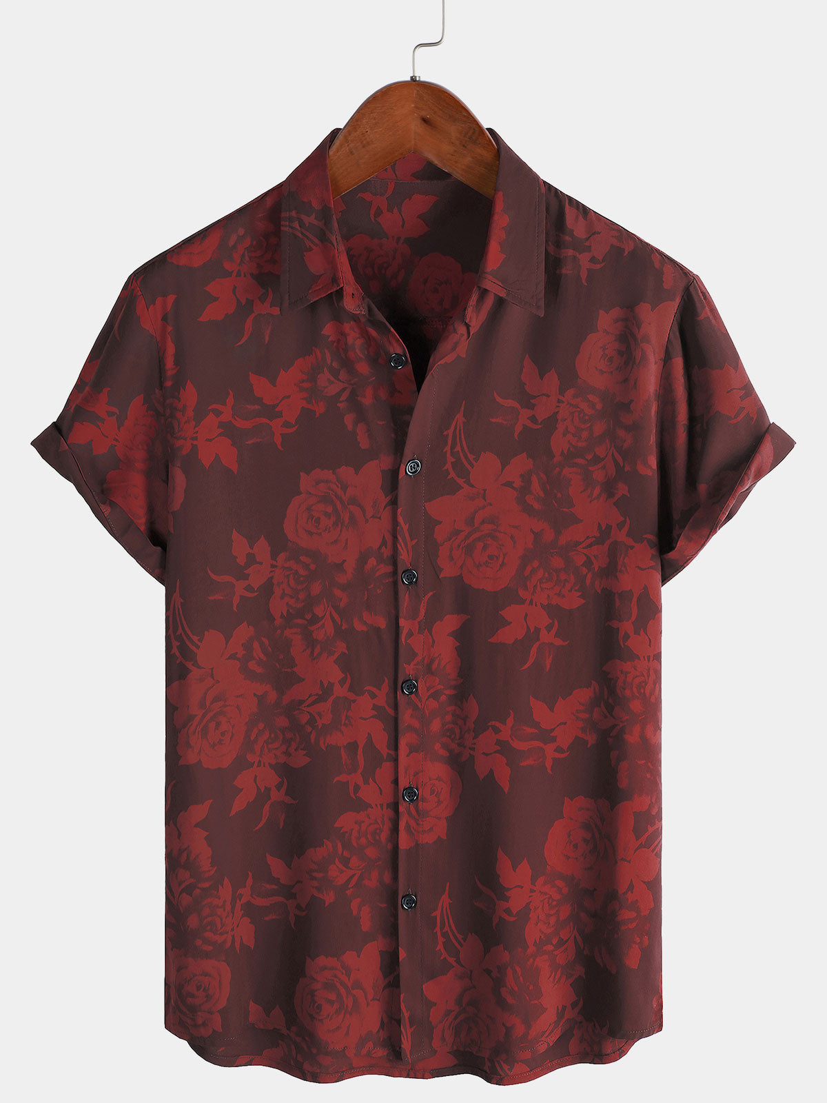 Men's Hawaiian Red Floral Summer Beach Short Sleeve Shirt