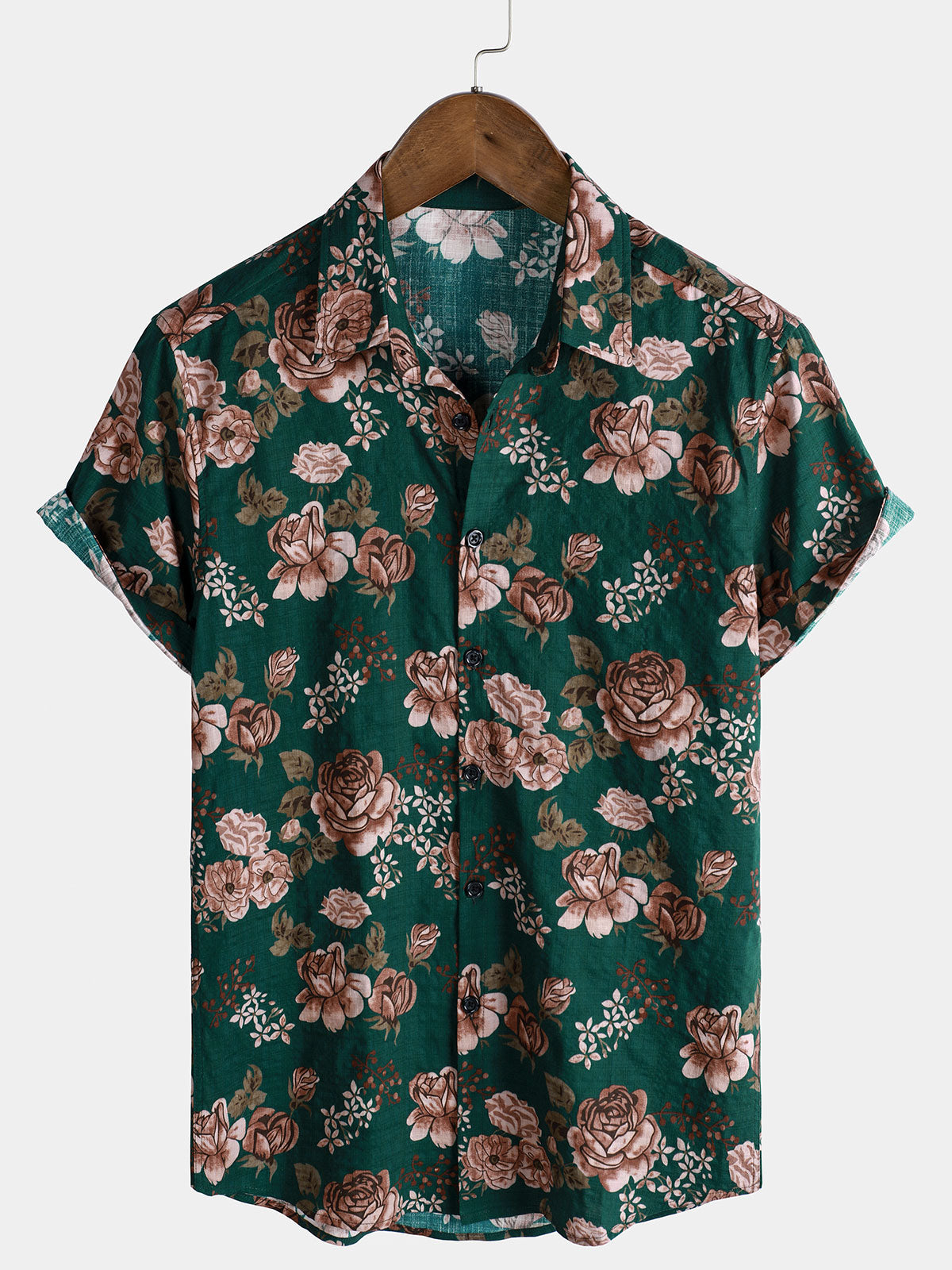 Men's Floral Retro Green Summer Holiday Short Sleeve Shirt