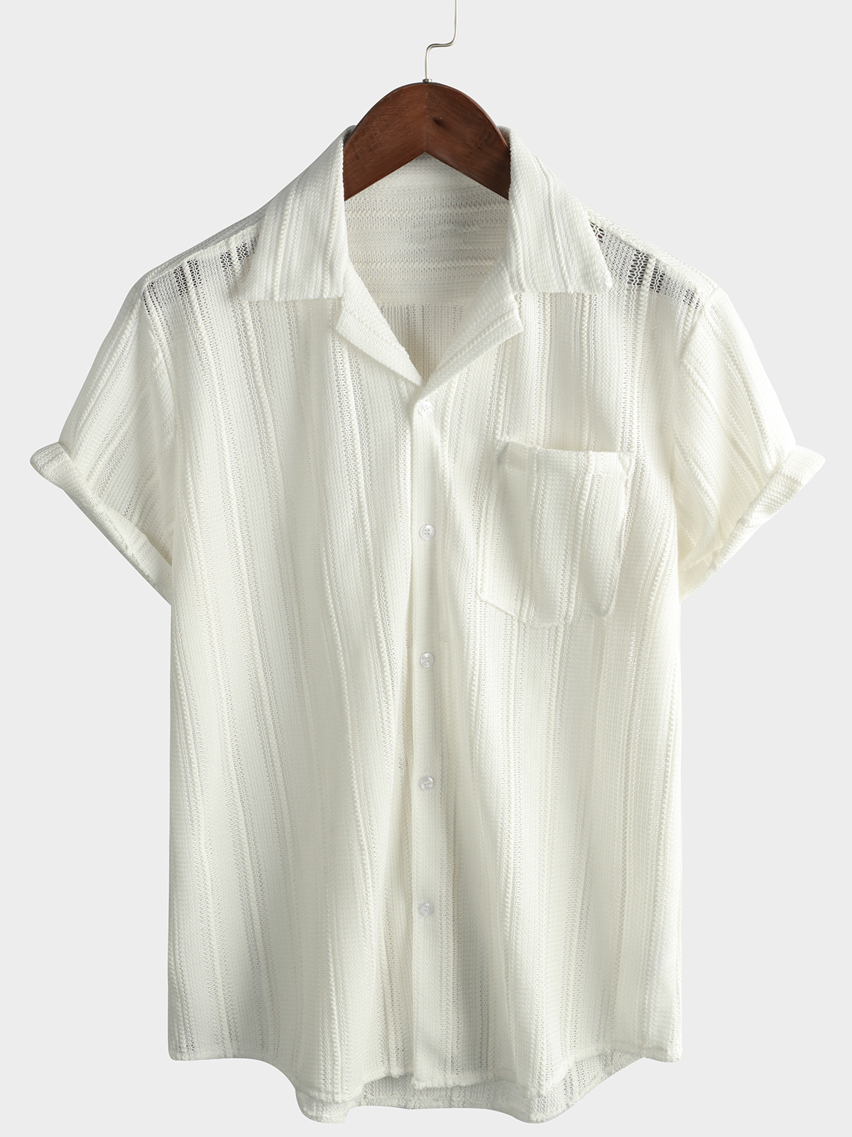 Men's Summer Lace Short Sleeve Casual Button Up Beach Shirt