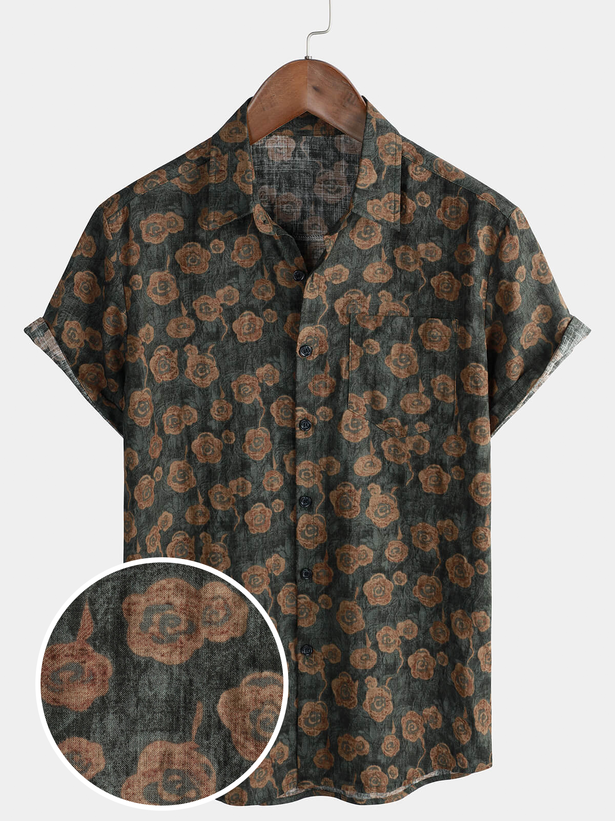 Men's Vintage Floral Holiday Pocket Summer Short Sleeve Button Up Shirt