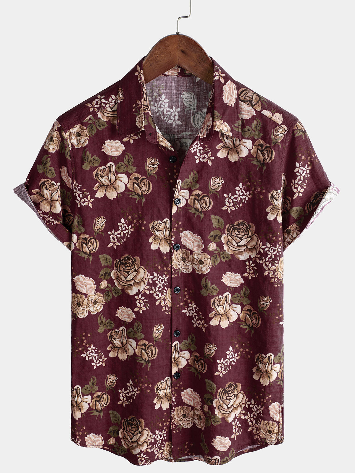 Men's Floral Retro Red Holiday Short Sleeve Shirt
