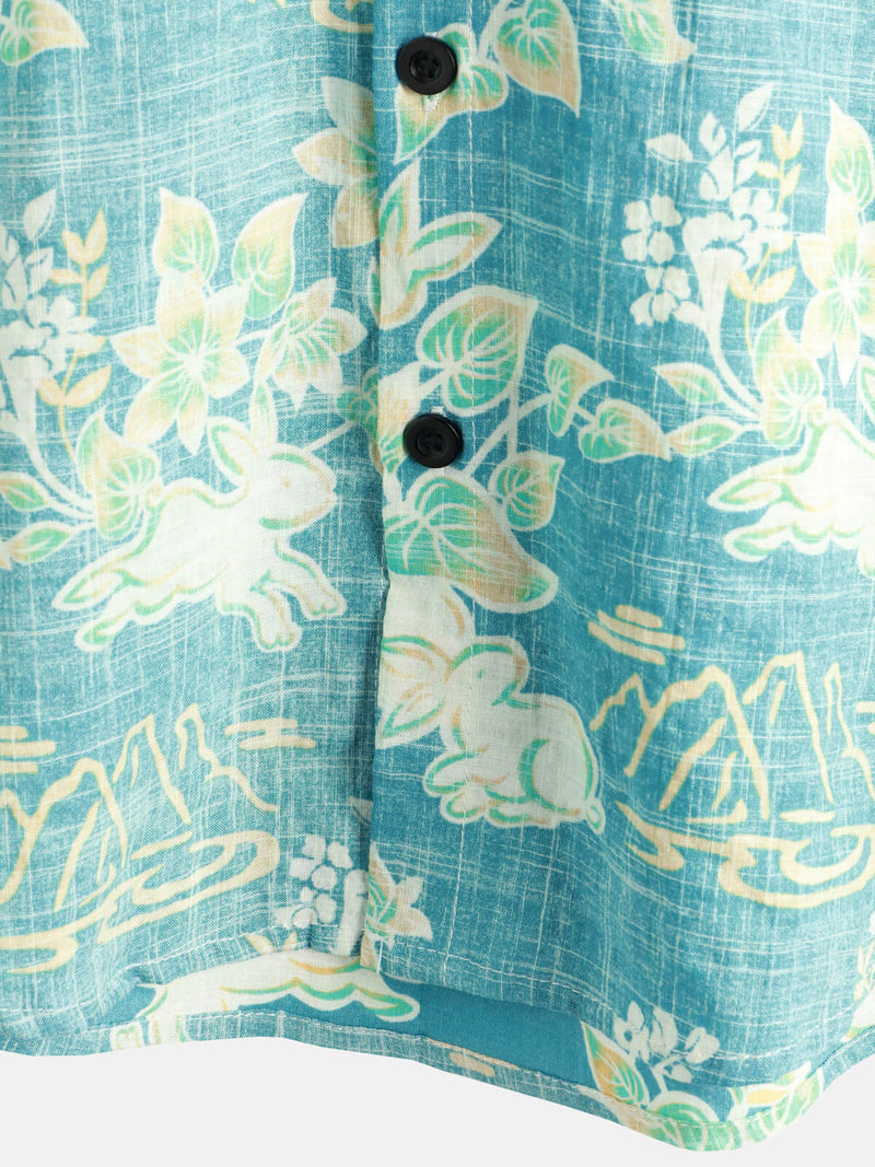 Men's Vintage Hawaiian Tropical Floral Print Pocket Beach Summer Short Sleeve Button Shirt