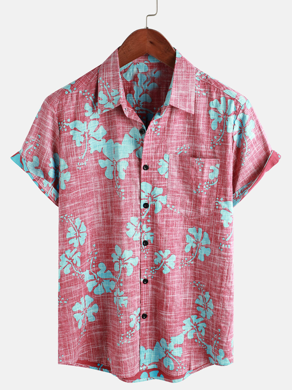 Men's Red Floral Vintage Short Sleeve Button Up Beach Tropical Hawaiian  Shirt