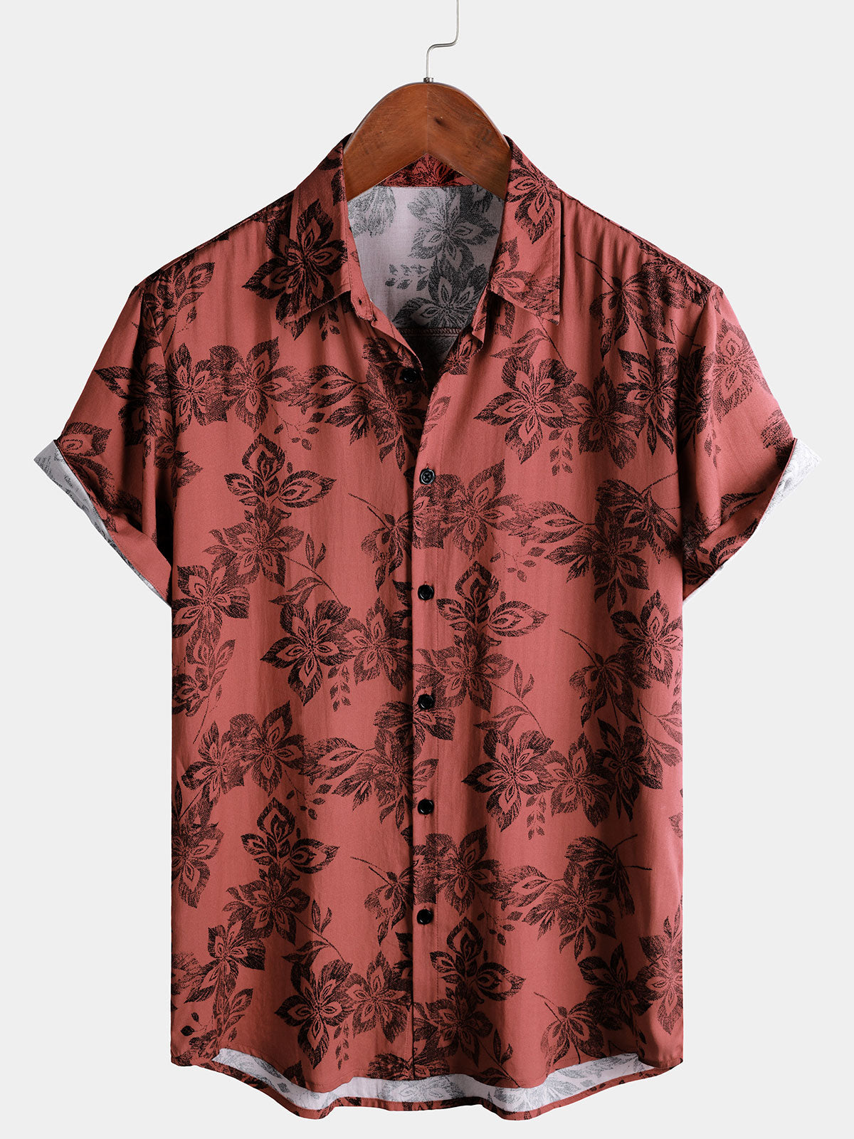 Men's Retro Floral Casual Vacation Button Up Short Sleeve Shirt