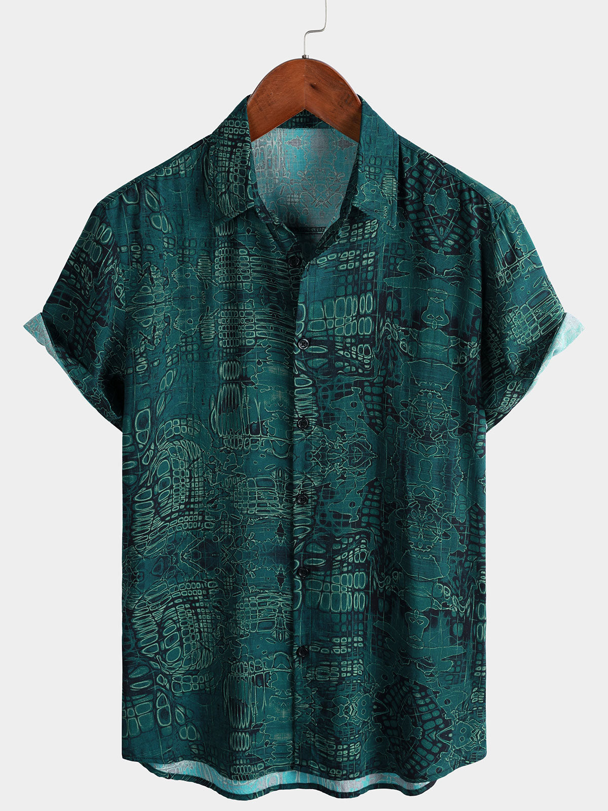 Men's Green Vintage Casual Short Sleeve Shirt