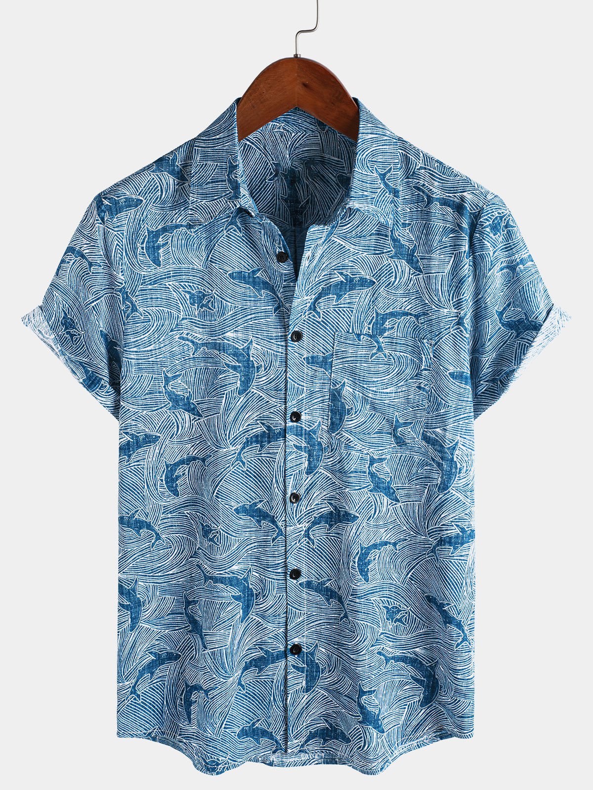 Men's Summer Ocean Shark Beach Hawaiian Short Sleeve Shirt