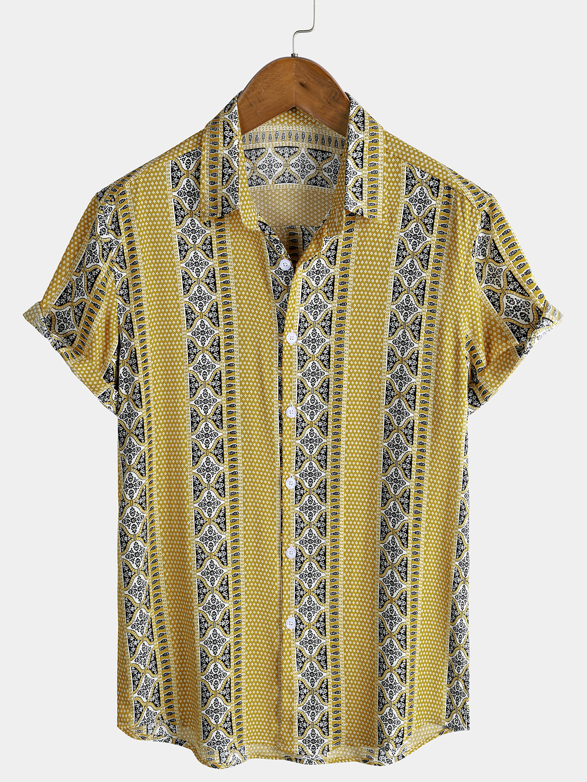 Men’s Retro Cool Lightweight Floral Stripe Button Down Short Sleeve Breathable Summer Shirt