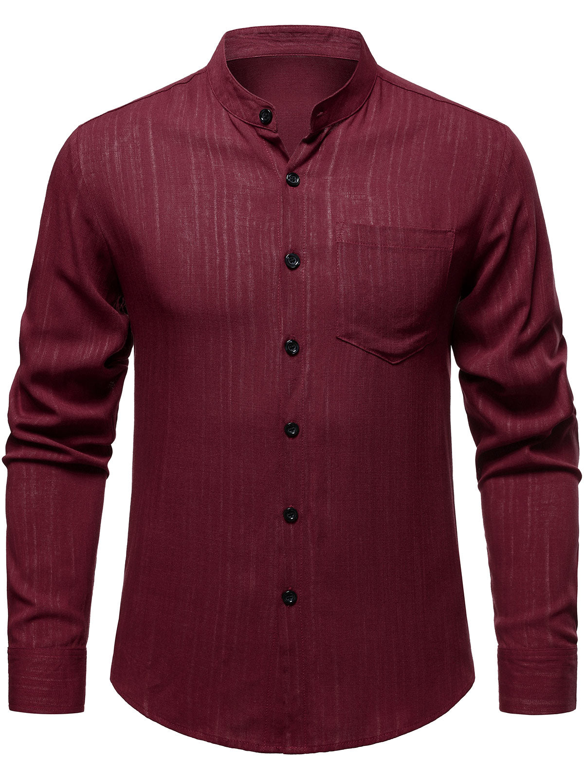 Men's Casual Breathable Pocket Long Sleeve Red Striped Shirt