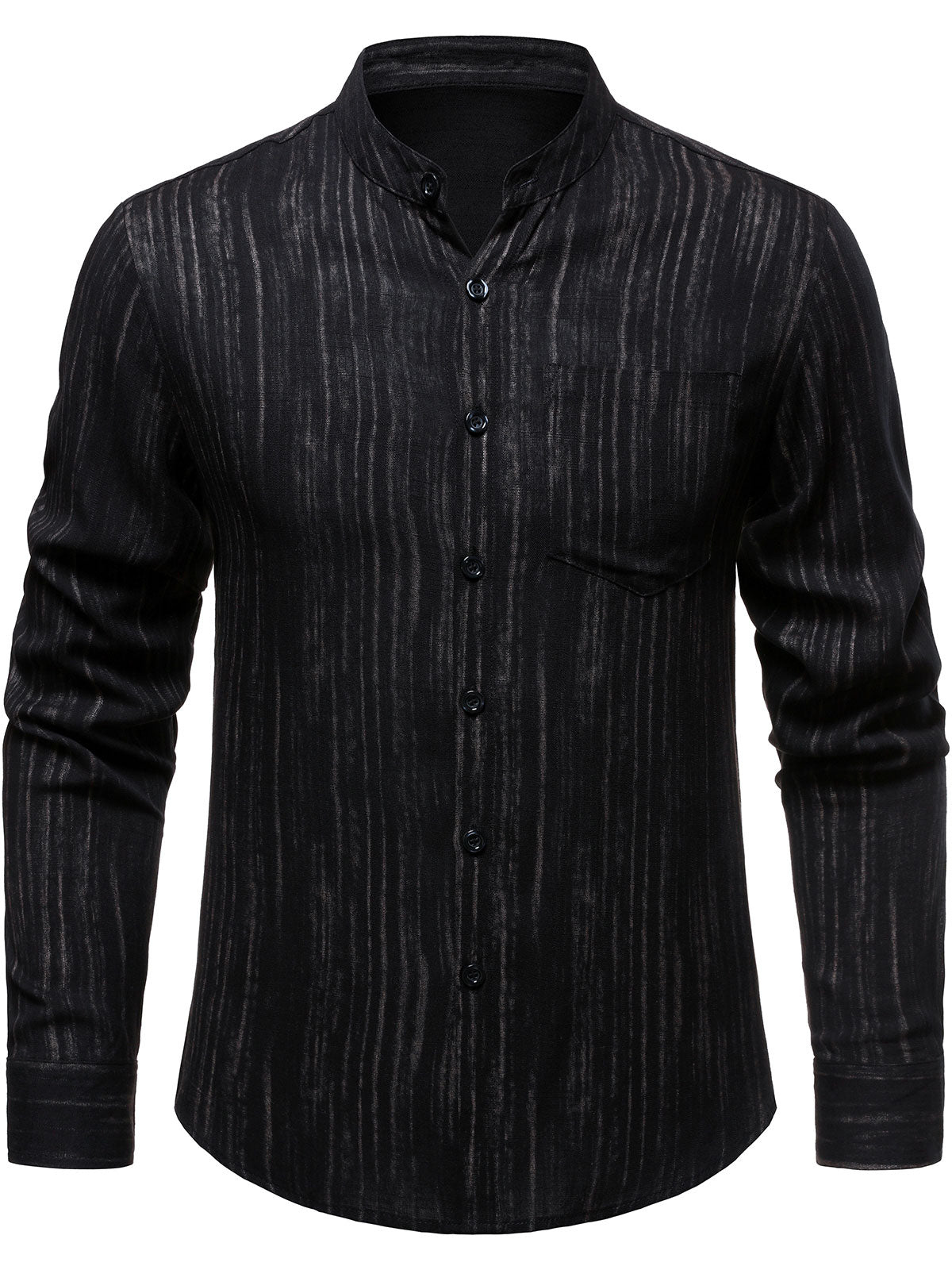 Men's Casual Breathable Pocket Long Sleeve Black Striped Shirt