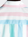 Men's Blue And Pink Striped Summer Vacation Short Sleeve Shirt