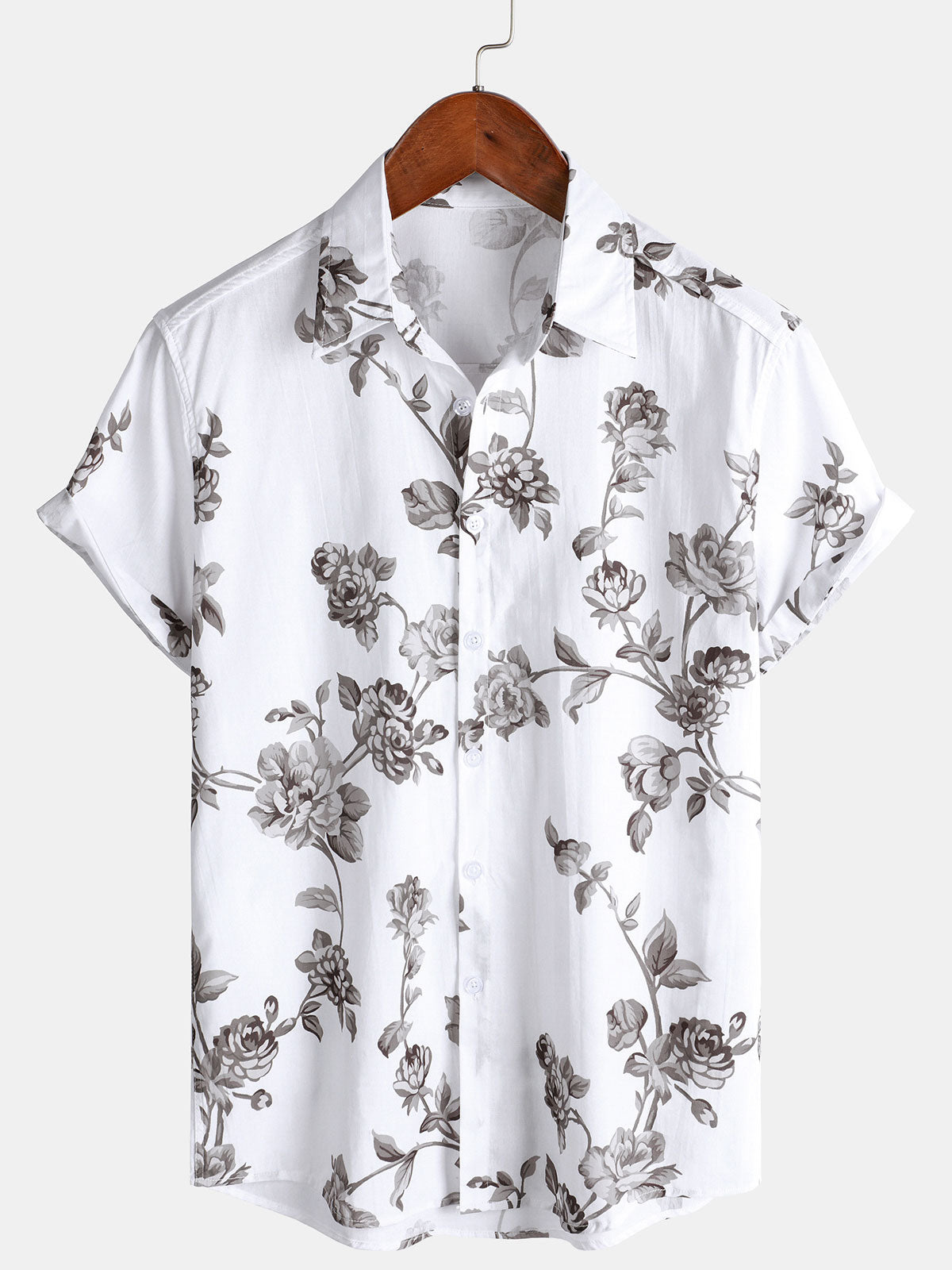 Men's Casual Floral Cotton Holiday Short Sleeve Shirt