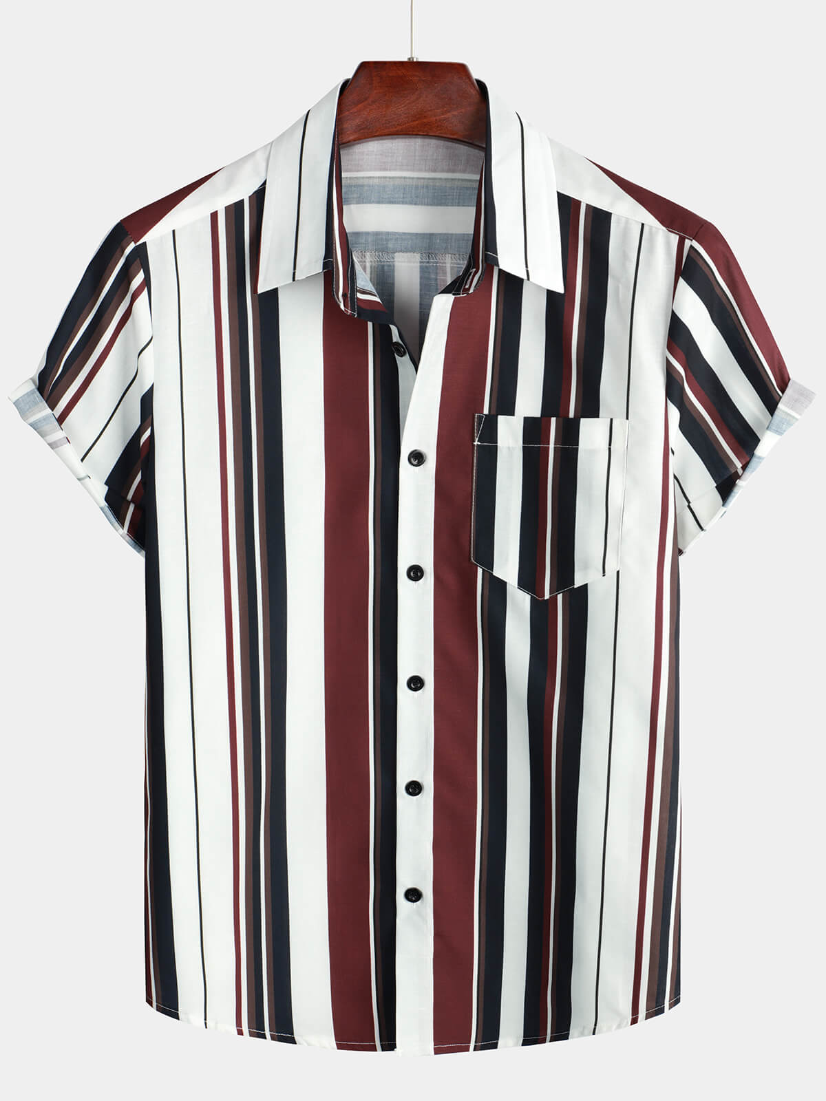 Men's Vintage Striped Button Up Short Summer Sleeve Casual Shirt