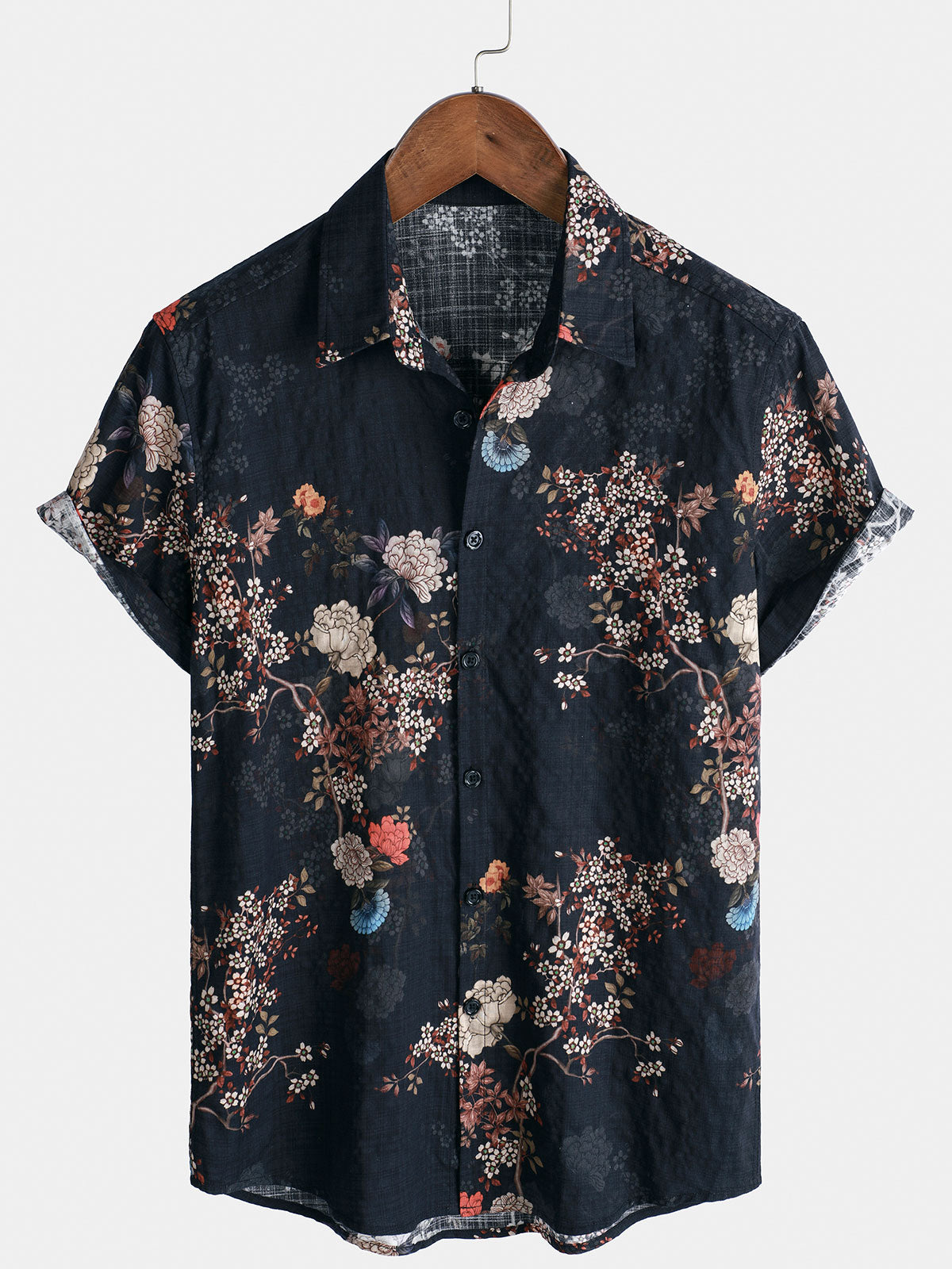Men's Retro Floral Vacation Button Up Short Sleeve Shirt