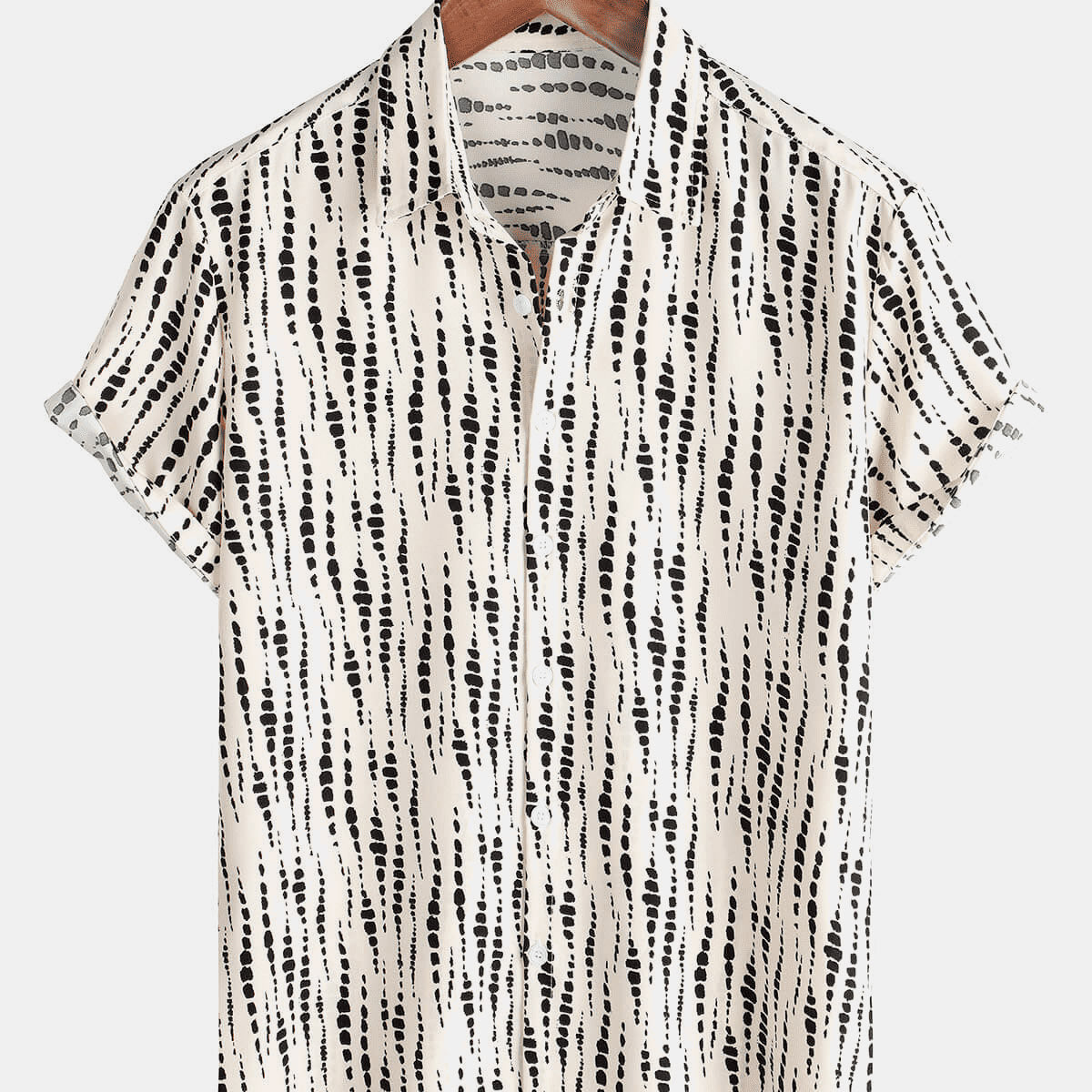 Men's Casual Beige Holiday Short Sleeve Summer Button Up Shirt