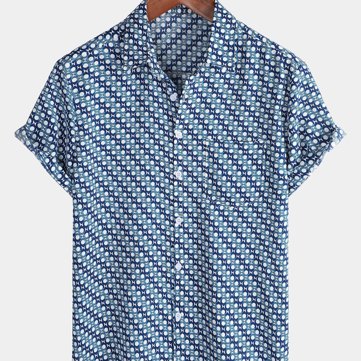 Men's Casual Holiday Summer Short Sleeve Blue Button Up Shirt