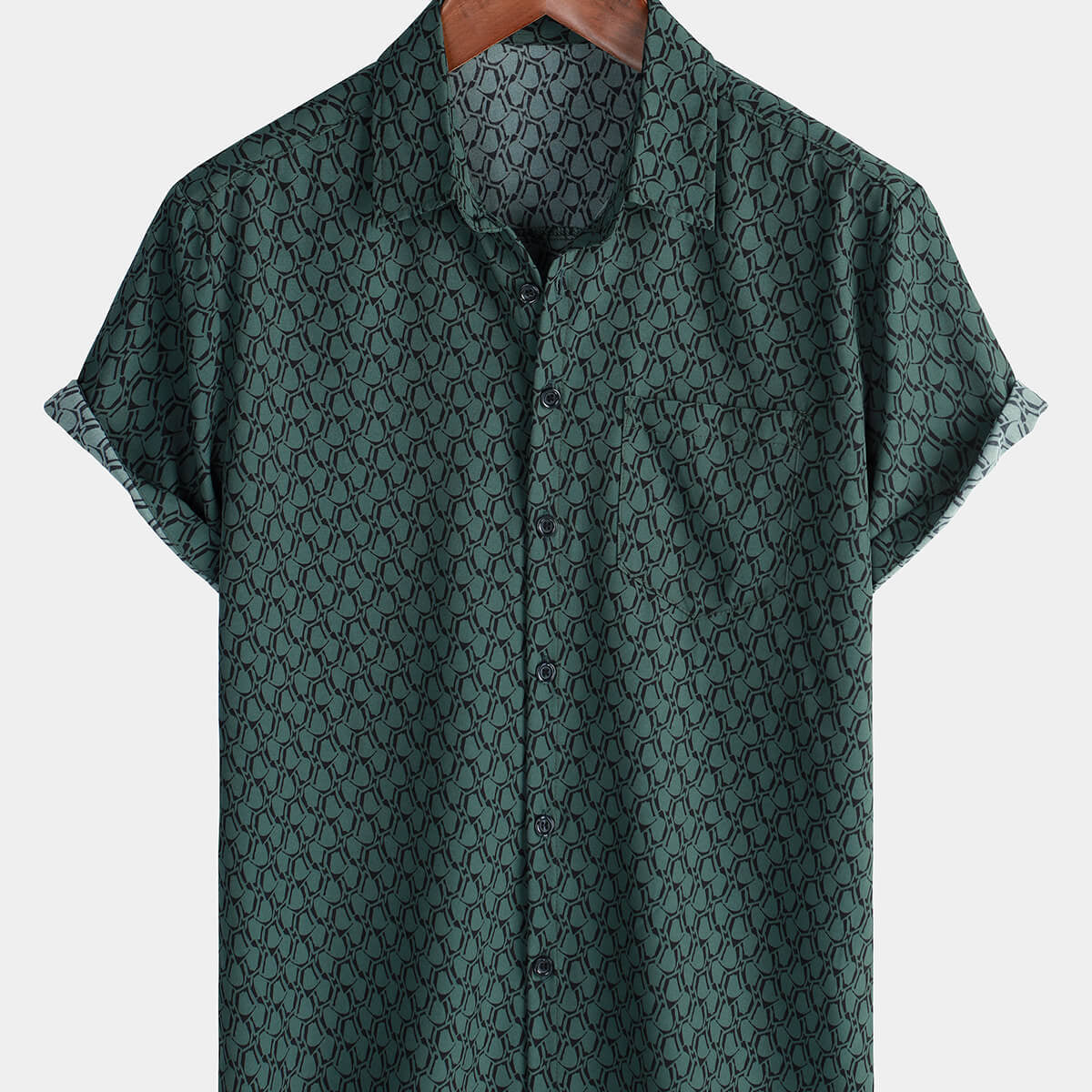 Men's Casual Holiday Short Sleeve Green Button Up Shirt