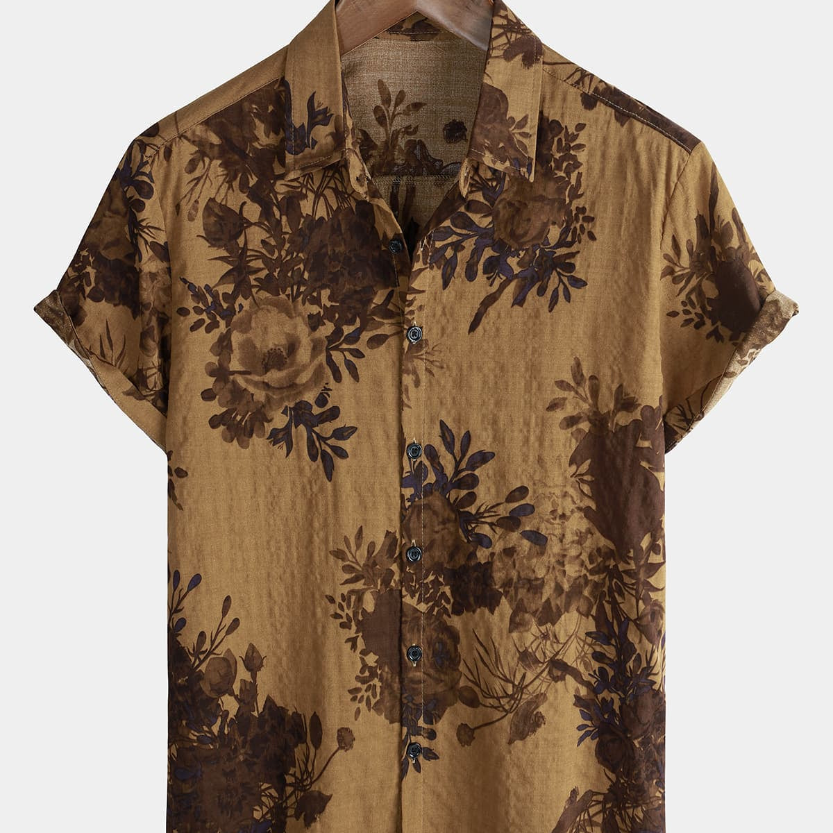 Men's Cotton Floral Short Sleeve Retro Vintage Button Up Shirt
