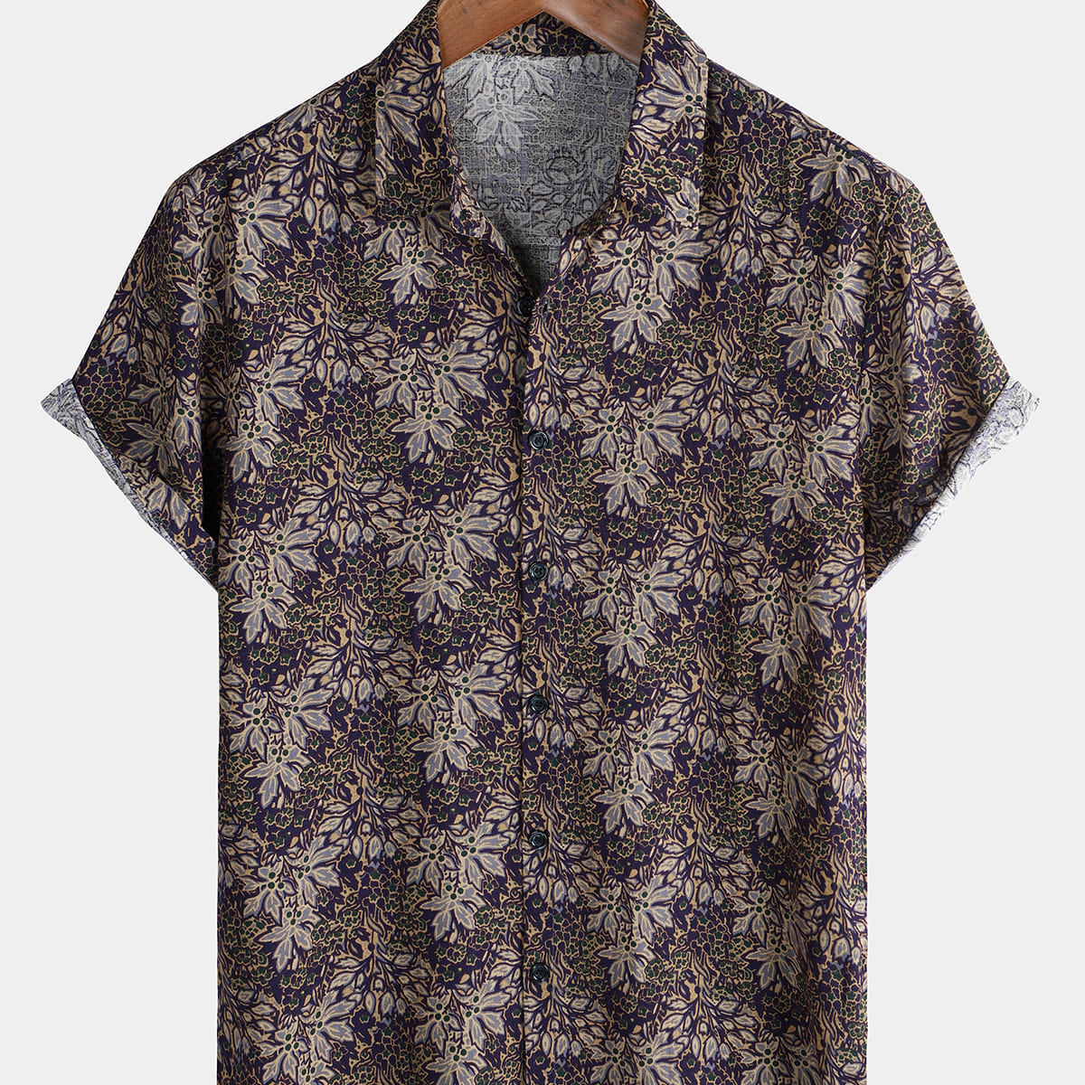 Men's Floral Vintage Short Sleeve Summer Cotton Button Up Shirt
