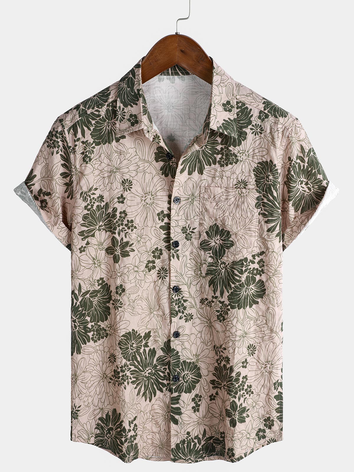 Men's Daisy Print Retro Pocket Resort Short Sleeve Shirt