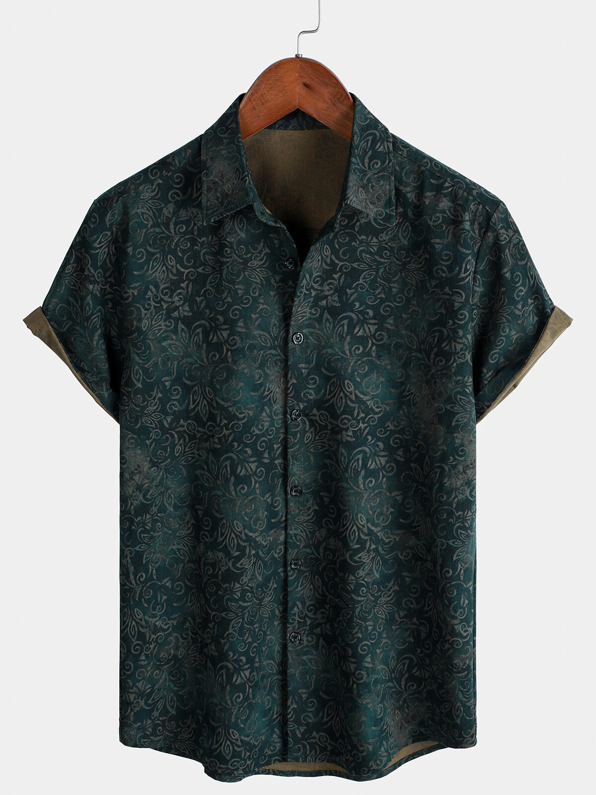Men's Summer Breathable Short Sleeve Retro Floral Print Cotton Shirt