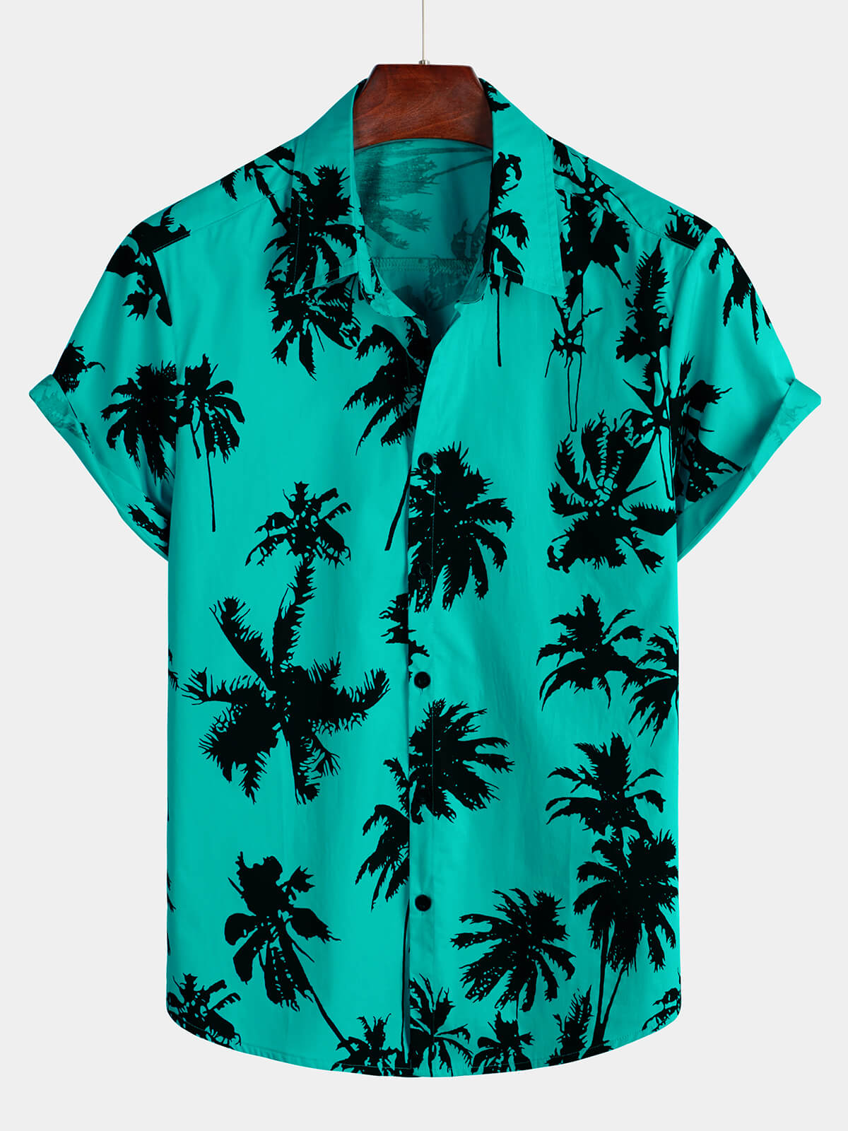 Men's 100% Cotton Palm Tree Print Summer Beach Hawaiian Short Sleeve Shirt