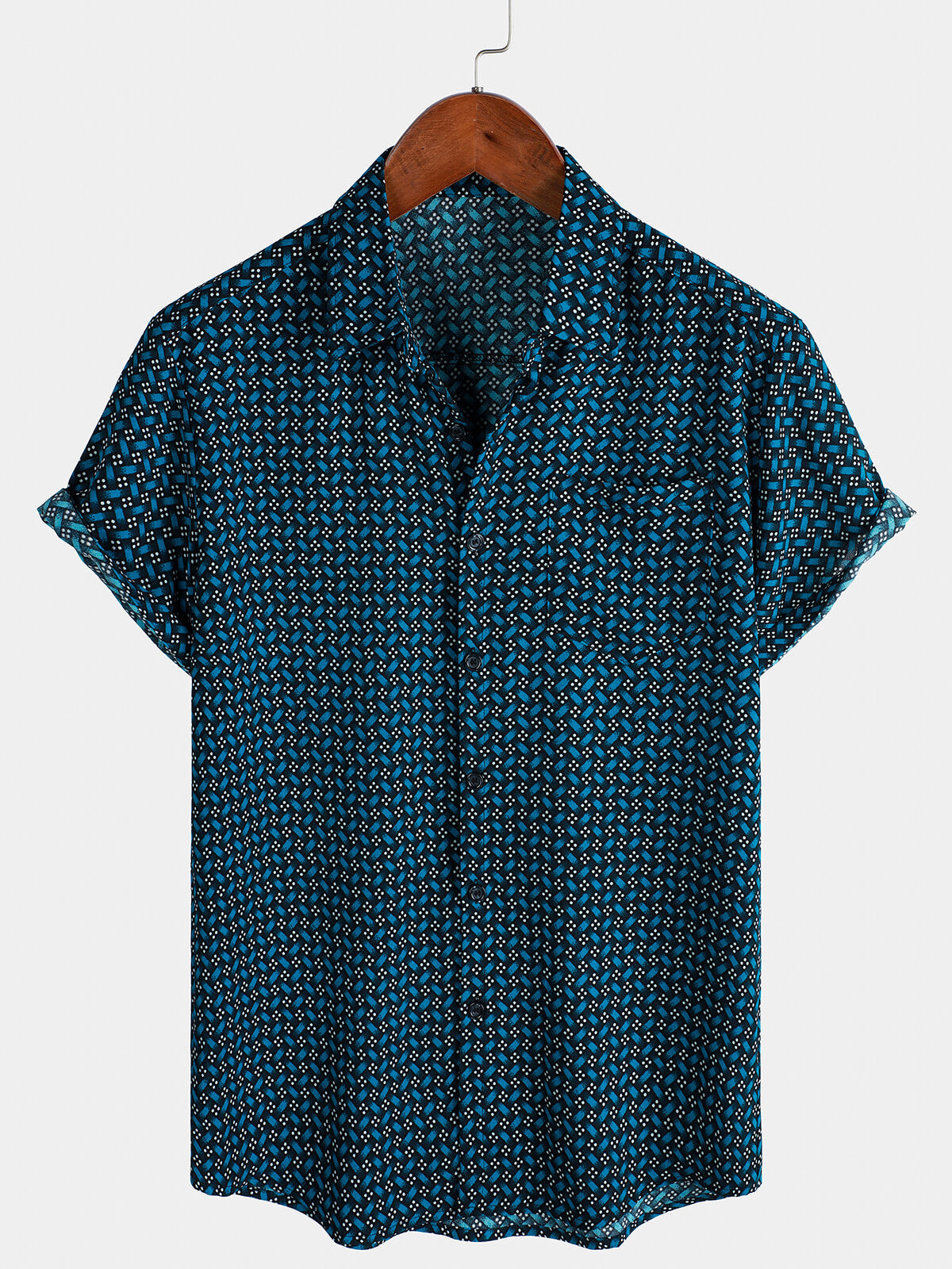 Men's Blue Casual Holiday Summer Short Sleeve Button Up Shirt
