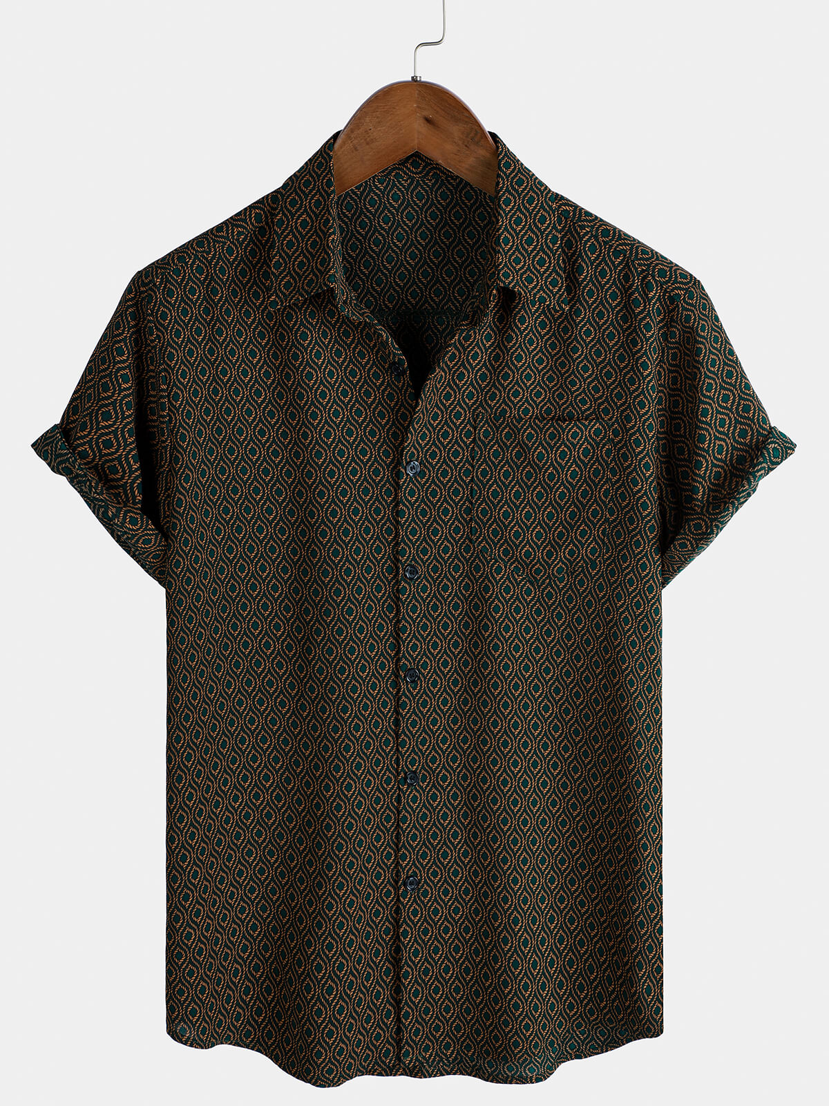 Men's Casual Holiday Short Sleeve Button Up Retro Shirt