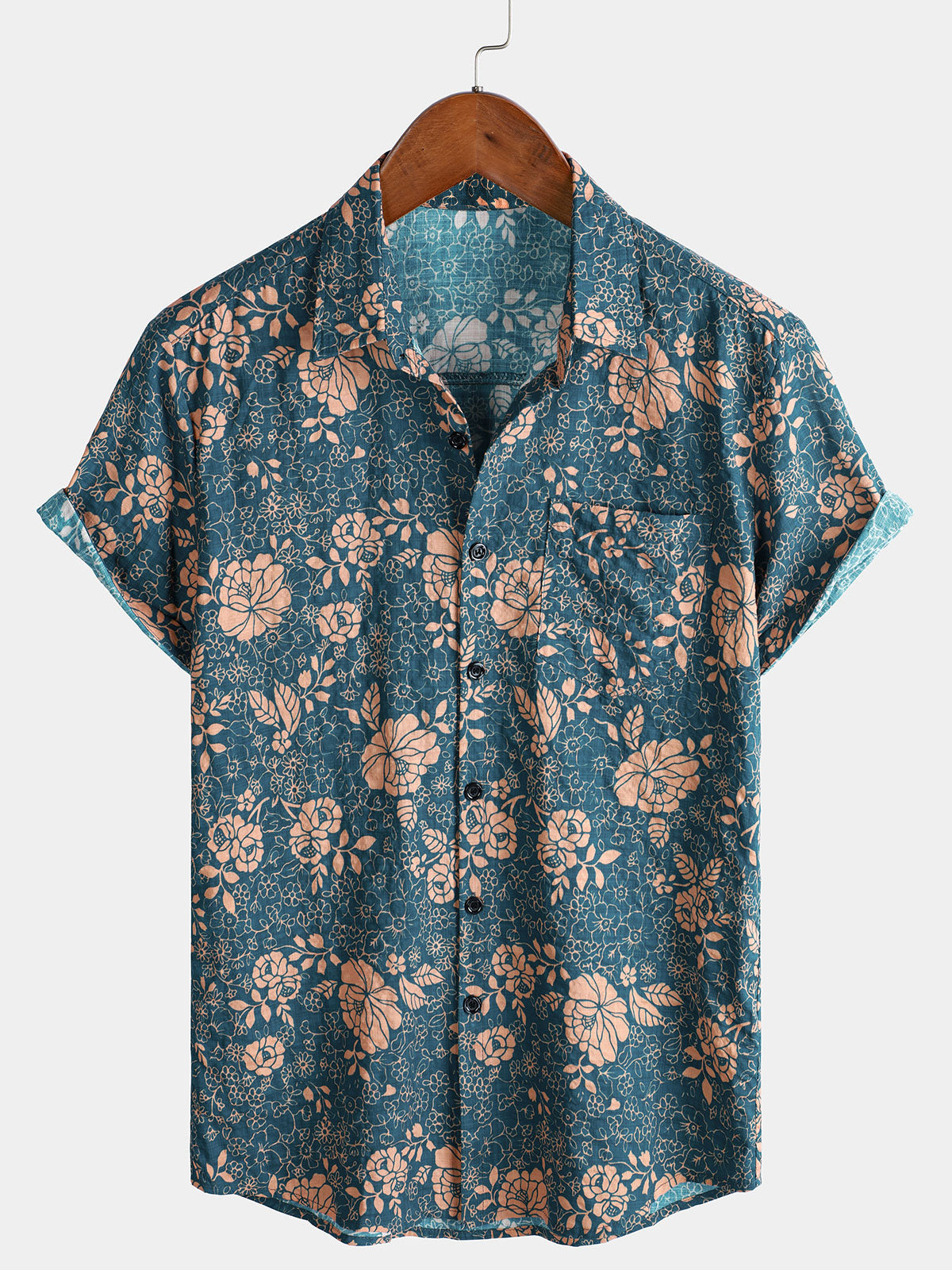 Men's Short Sleeve Floral Print Pocket Holiday Shirt