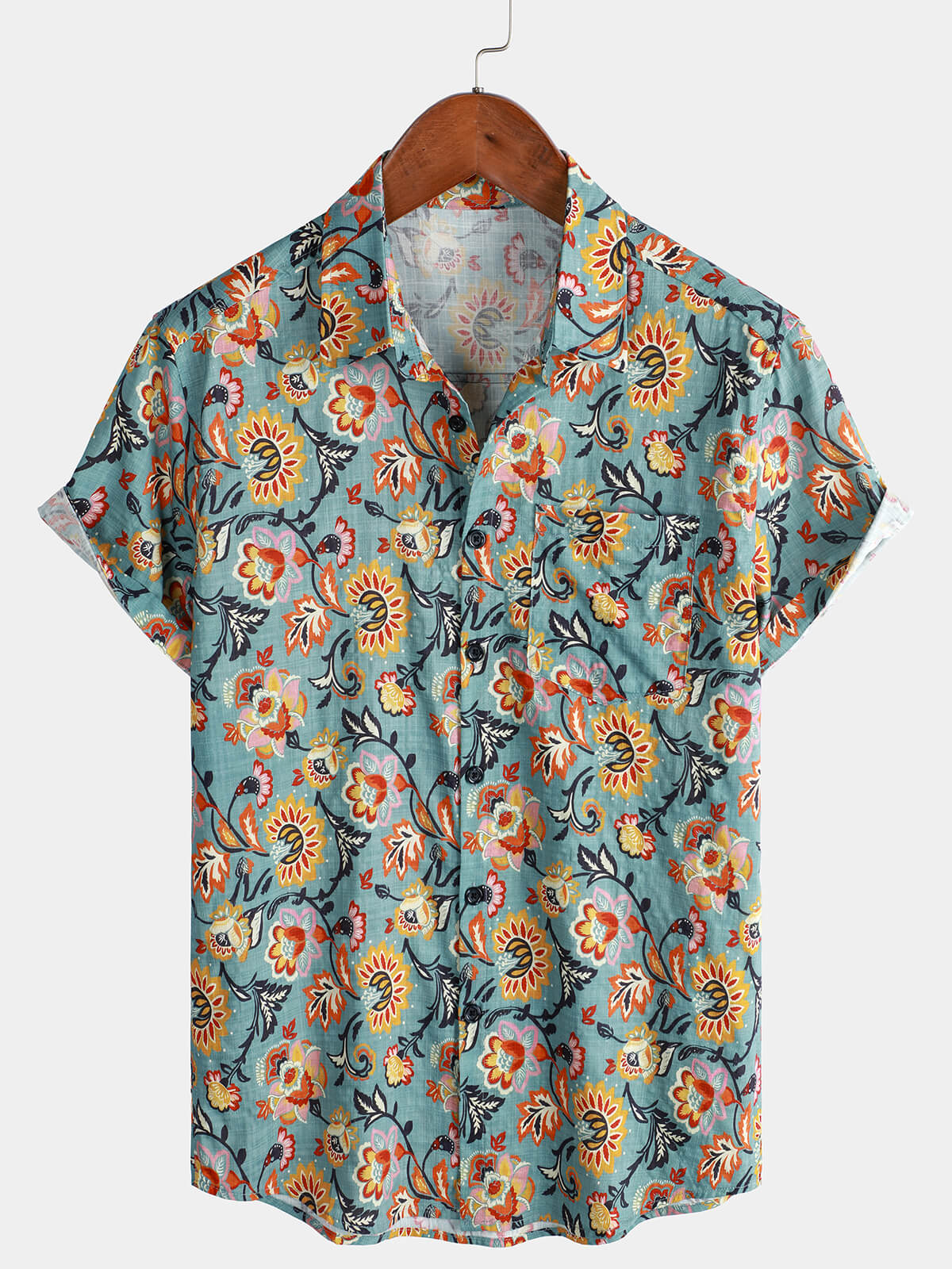 Men's Paisley Print Pocket Short Sleeve Shirt