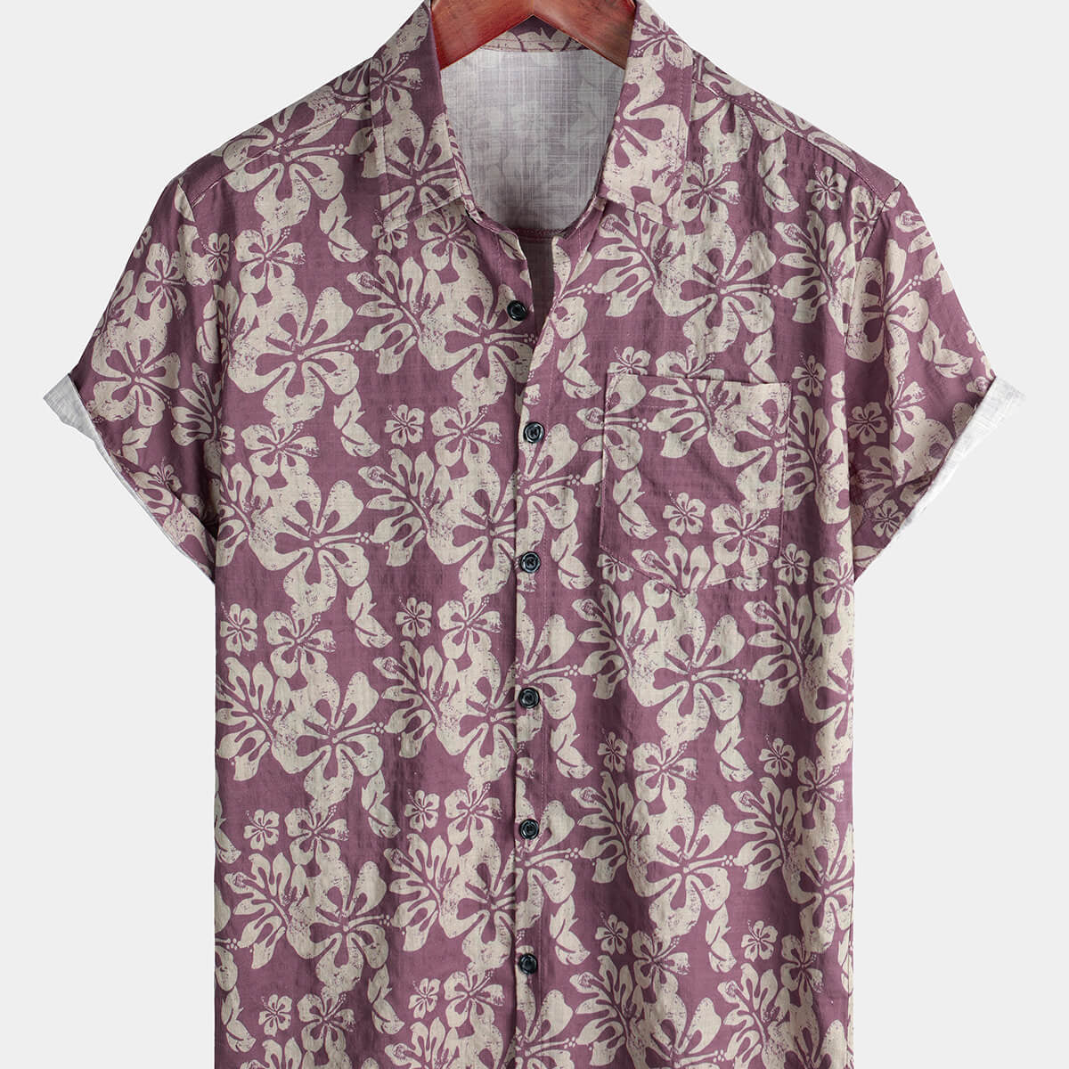 Men's Hawaiian Purple Floral Short Sleeve Button Up Beach Shirt