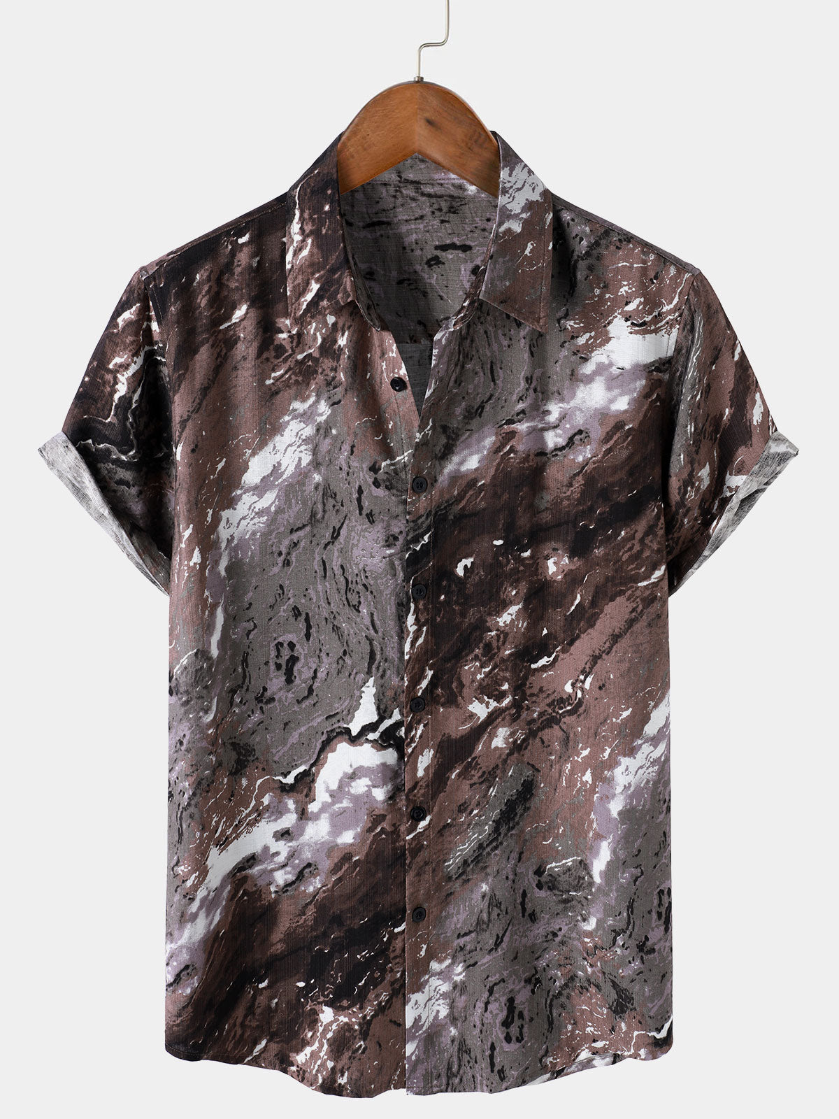 Men's Brown Abstract Art Vacation Short Sleeve Shirt