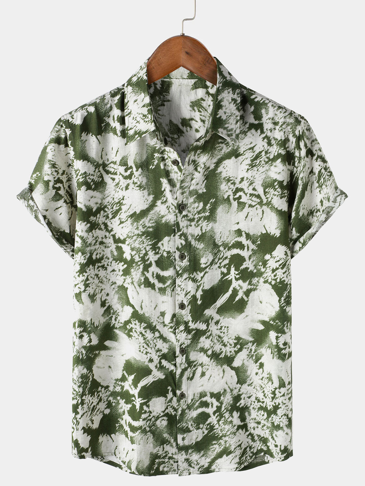 Men's Abstract Botanical Button Up Short Sleeve Shirt