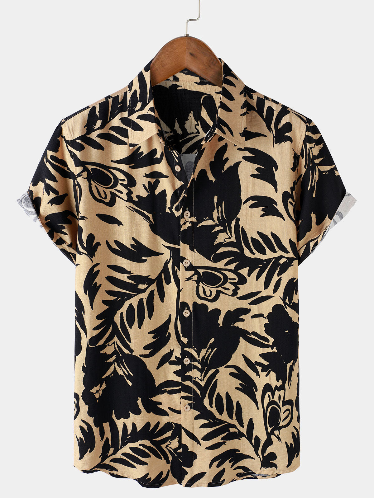 Men's Retro Abstract Botanical Button Up Short Sleeve Shirt