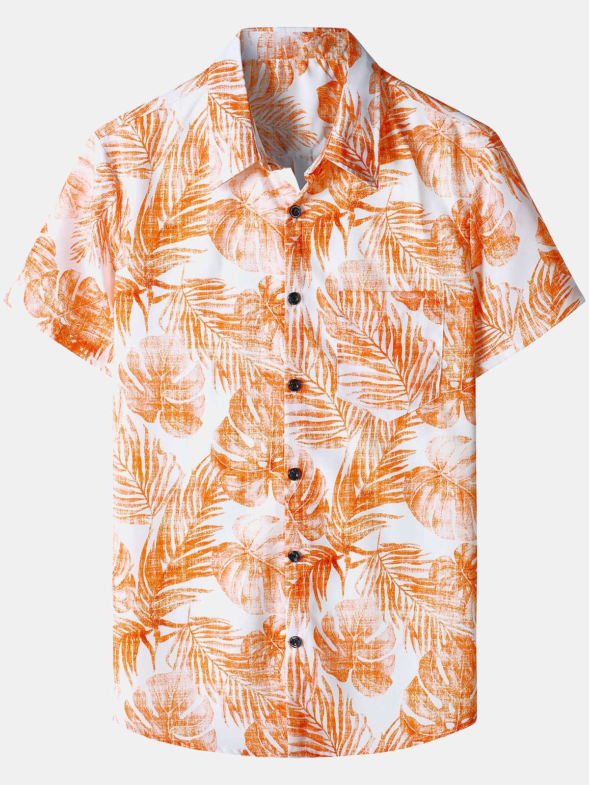 Men‘s Leaves Print Hawaiian Pocket Casual Aloha Shirts