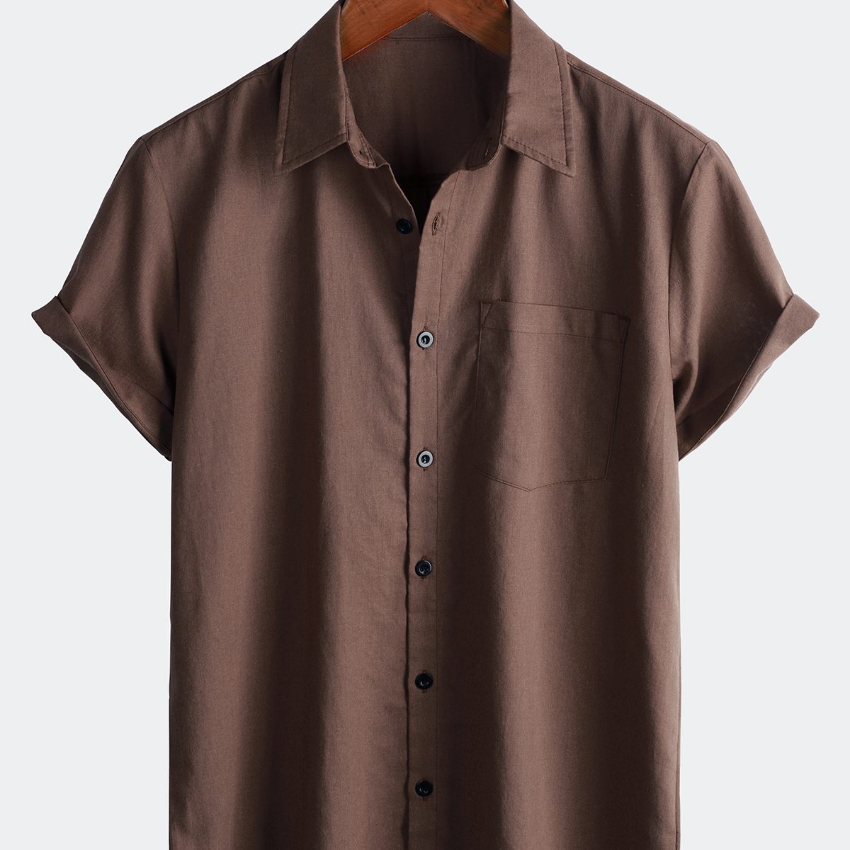 Men's Casual Hawaiian Button Up Cotton Linen Pocket Short Sleeve Shirt