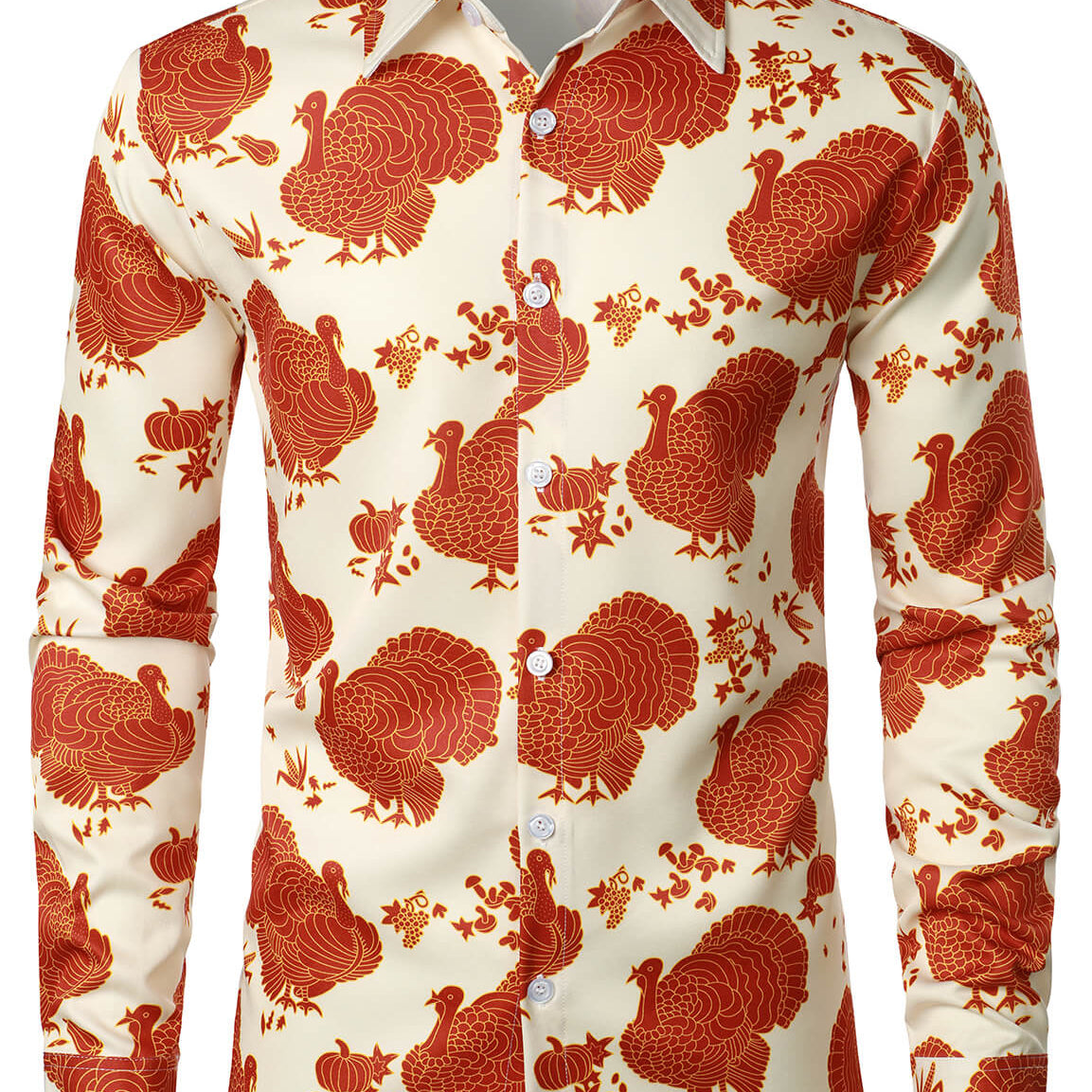 Men's Thanksgiving Turkey Day Fall Festival Gift Funny Holiday Button Long Sleeve Shirt
