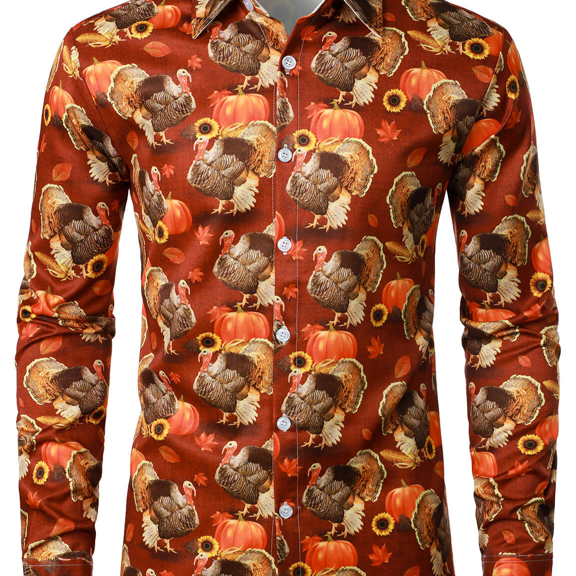 Men's Thanksgiving Gift Funny Turkey Holiday Button Long Sleeve Shirt