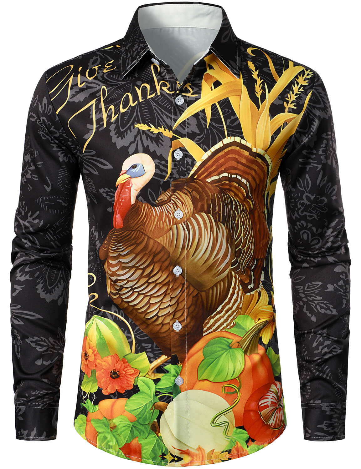 Men's Turkey Thanksgiving Fall Festival Pumpkin Holiday Button Up Long Sleeve Shirt