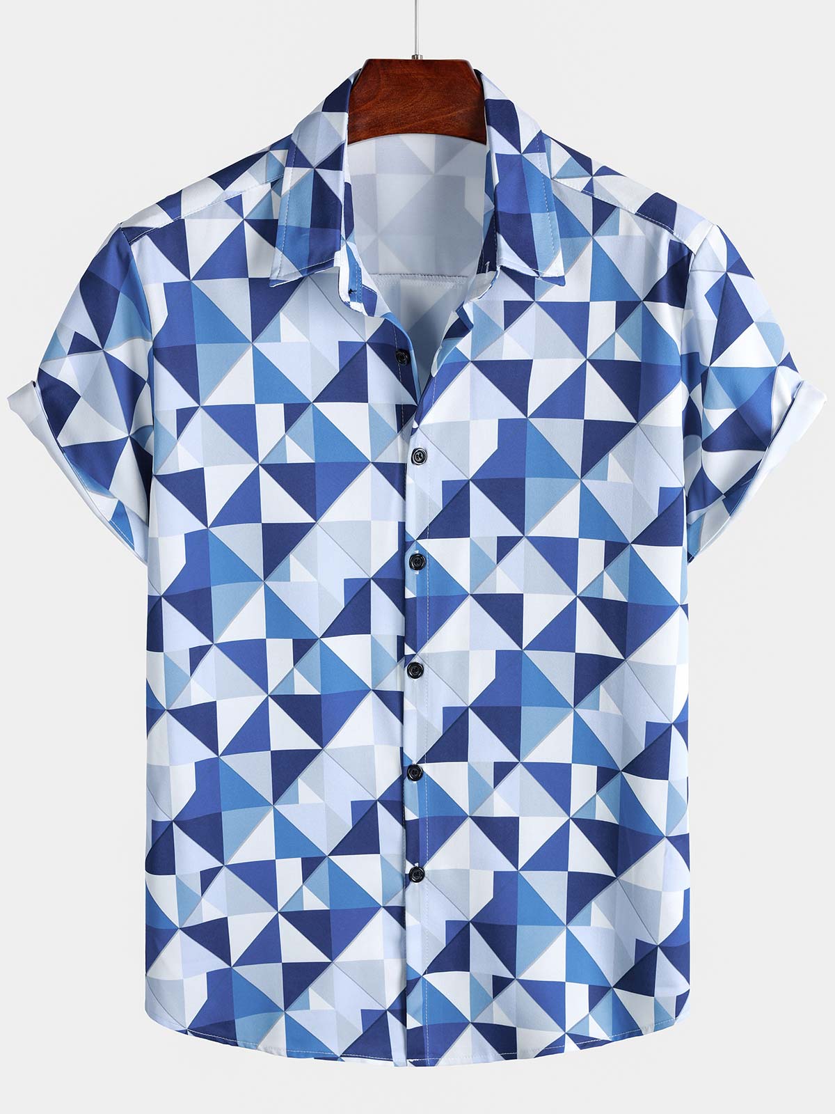 Men's Blue Abstract Graphic Island Cruise Summer Holiday Resort Shirt