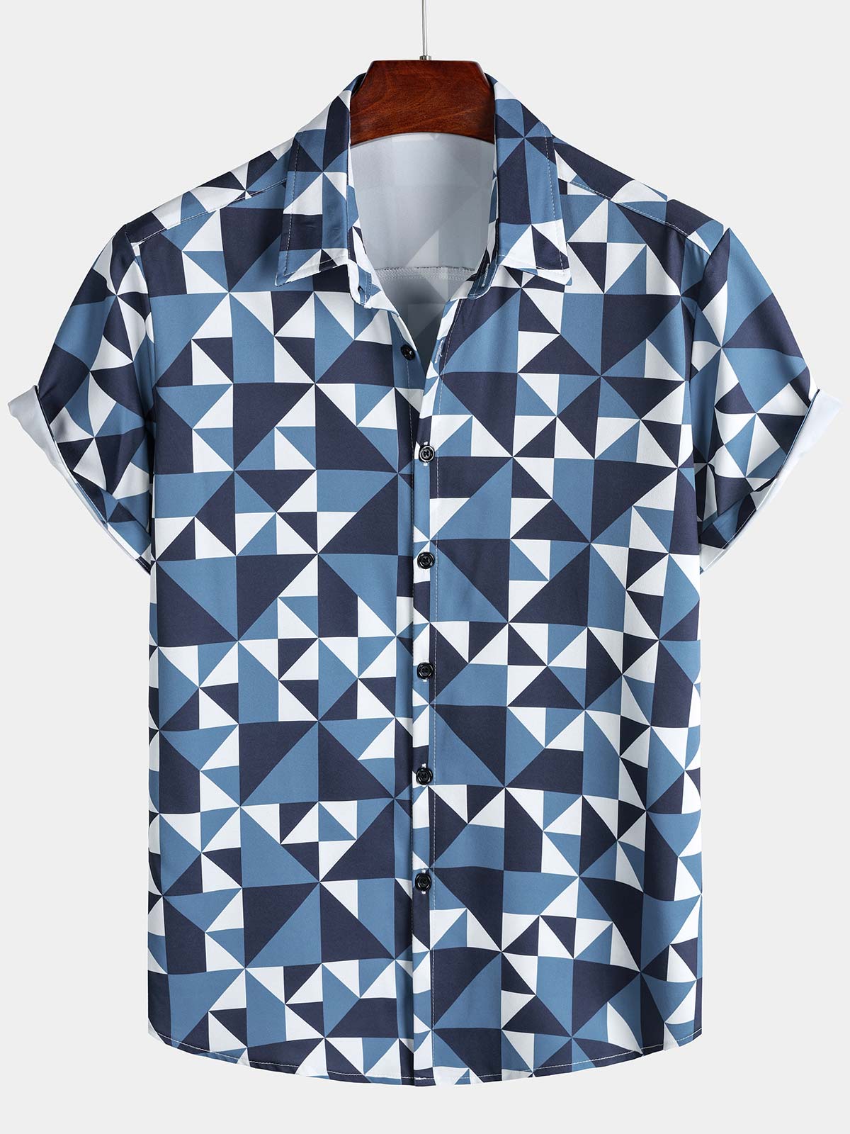 Men's Navy Blue Abstract Graphic Island Cruise Summer Holiday Resort Shirt