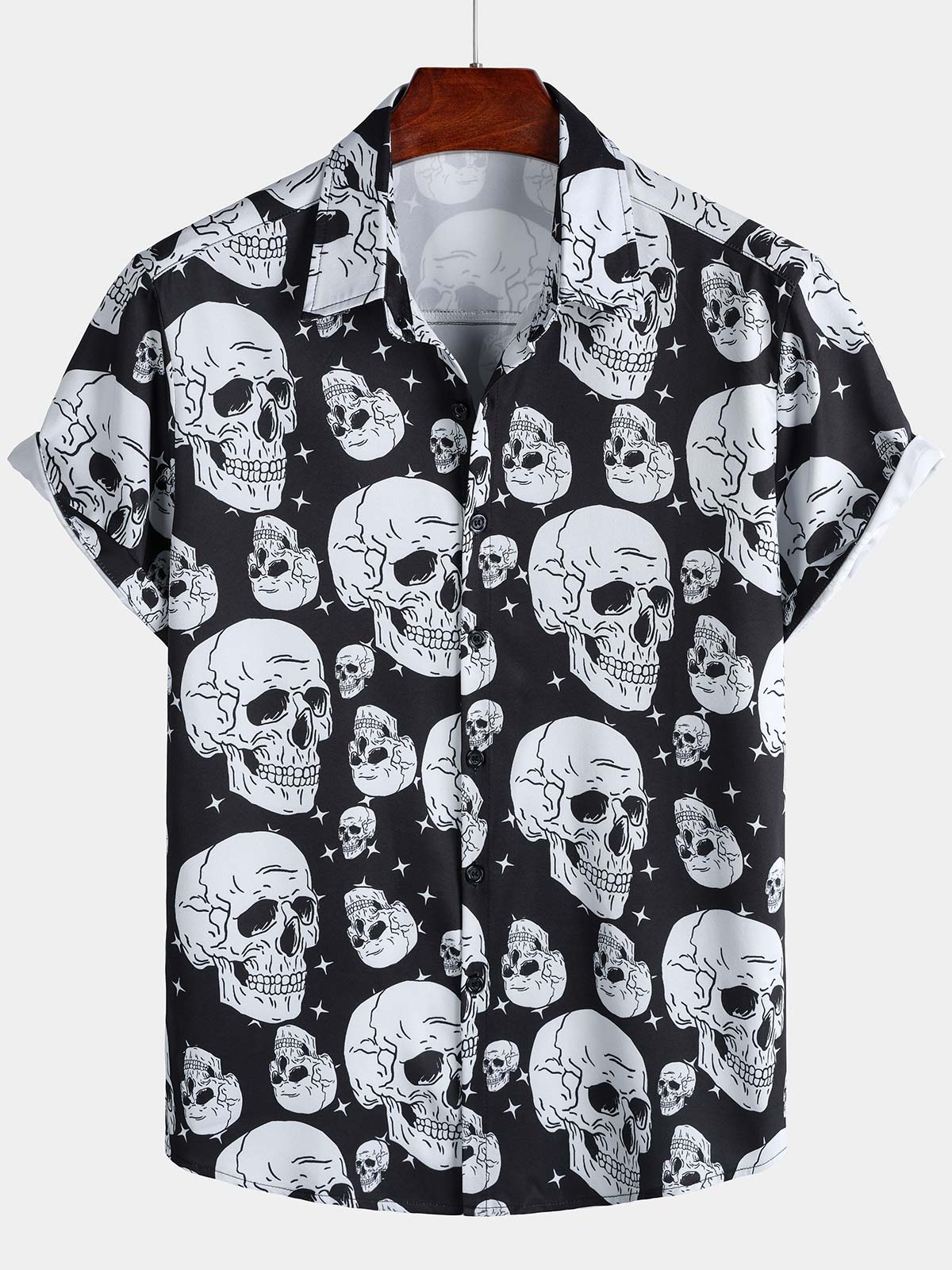 Men's Skull Graphic Button Up Short Sleeve Punk Rock Art Shirt